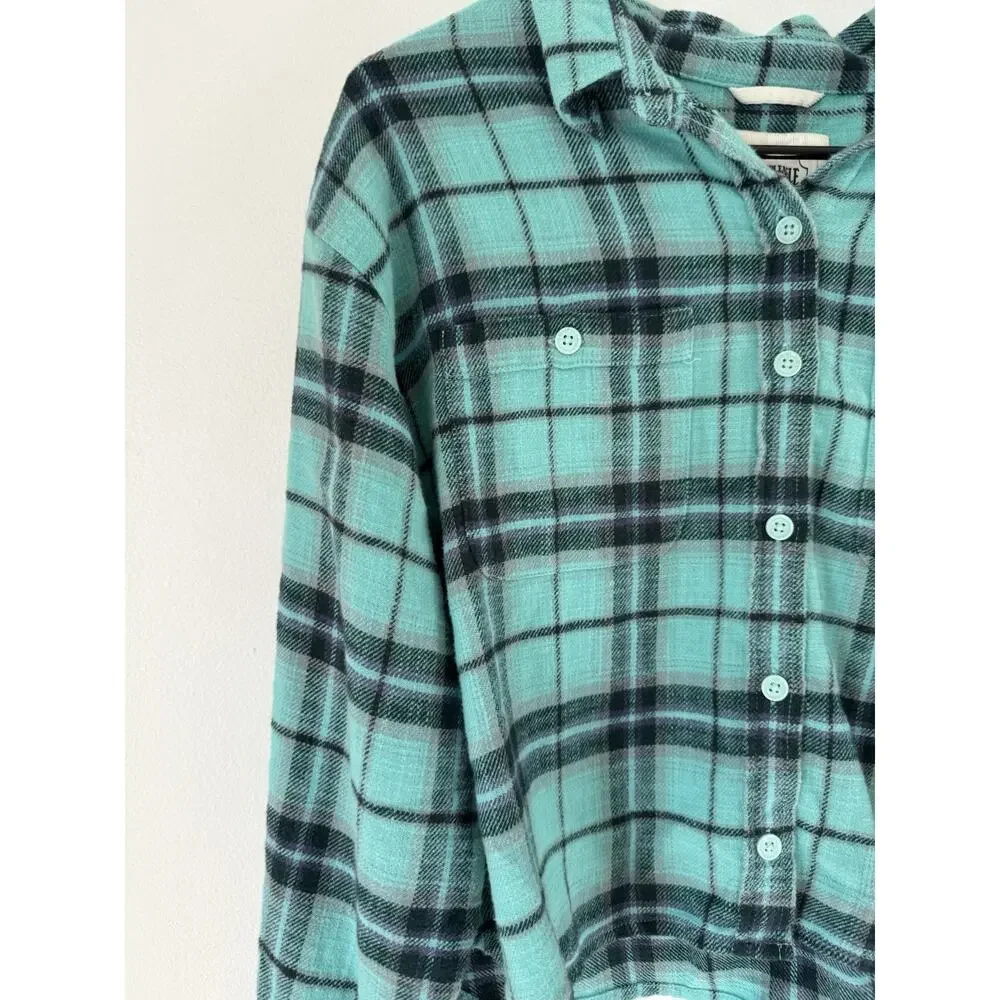 NWT American Eagle Green Plaid Button Front Cropped Flannel Top Women’s Small - Picture 3 of 5